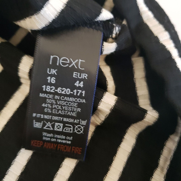 Blouse Next SIZE XL Black White Stripe Short SLIT Sleeve Blouse Top V-Neck - Picture 11 of 14